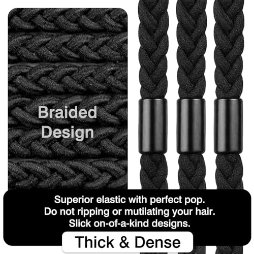 Brvlsoc Braided Black Hair Ties for Men - 10 Pack Strong Elastic Bands