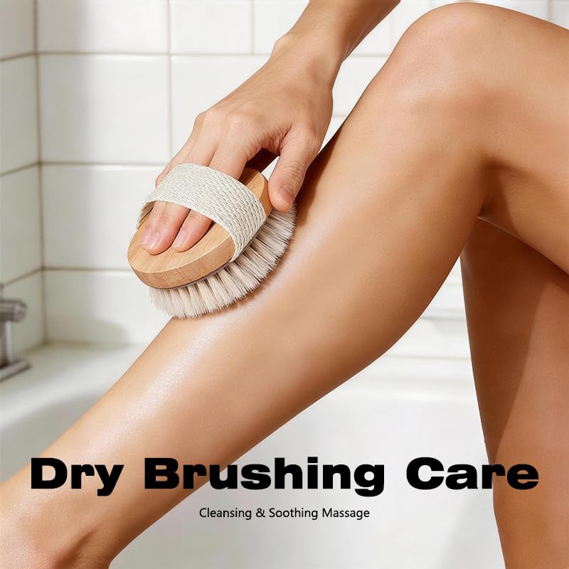 Exfoliating Dry Body Brush with Bamboo Handle & Massage Nodes