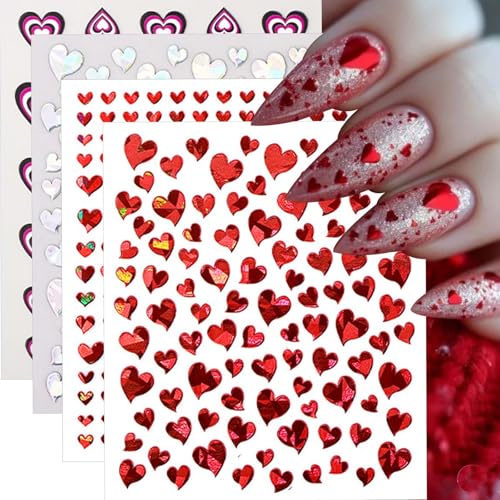 6 Sheets 3D Self-Adhesive Heart Nail Art Stickers Love Decals