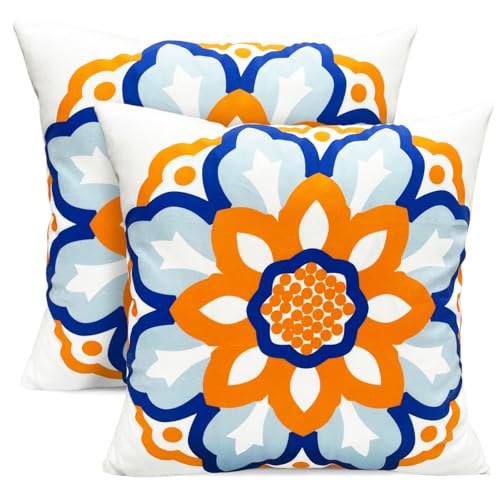 RYSMIYOU Boho Floral Throw Pillow Covers 16x16 Set of 2 Dahlia