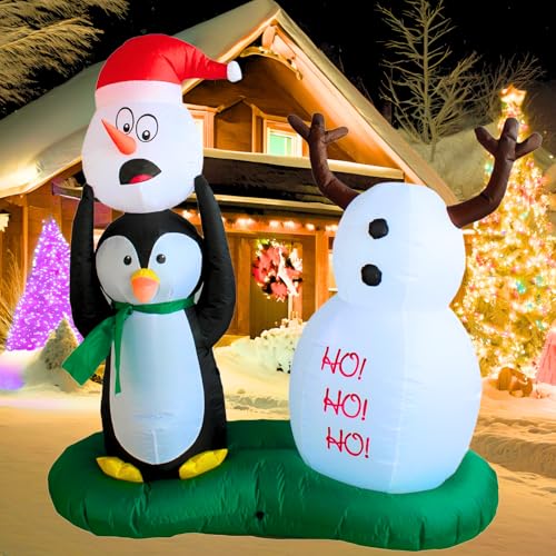 5FT Inflatable Snowman and Penguin Christmas Yard Decorations with LED Lights