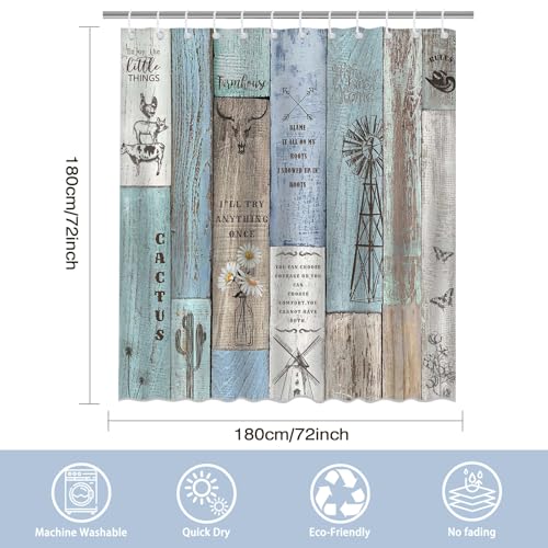 Farmhouse Rustic Shower Curtain - Vintage Wooden Planks, 72x72in, Waterproof with 12 Hooks