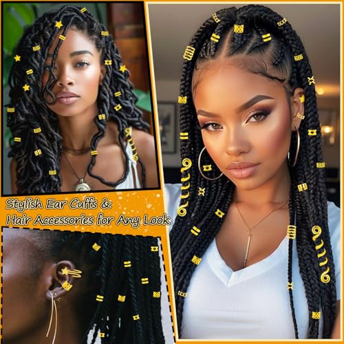 Vaikby 103PCS Gold Hair Jewelry for Braids Cuffs & Rings