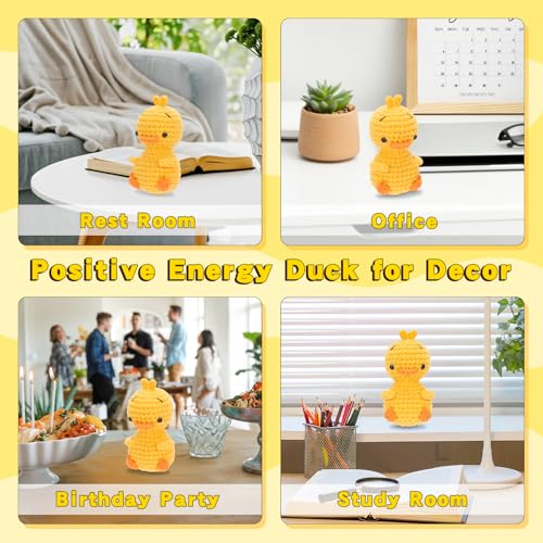 Handmade Positive Crochet Duck Plush with Funny Birthday Card