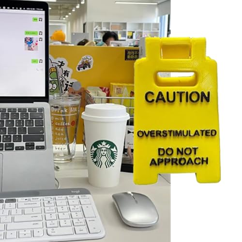 3D Printed Caution Overstimulated Desk Sign - Funny Office Humor