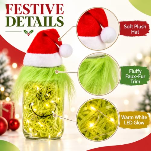 Mason Jar Christmas Centerpiece for Tables - Winter Holiday Farmhouse Decor - 1 Piece