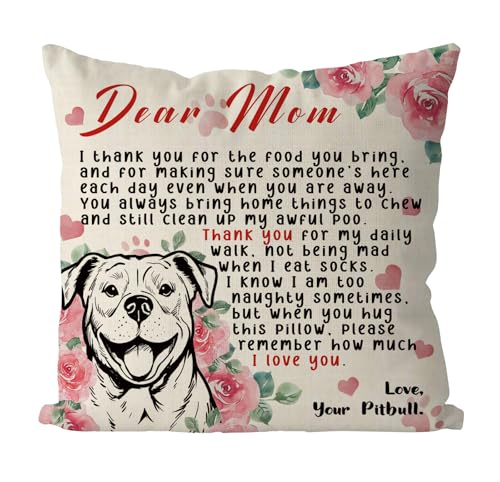Pitbull Mom Pillow Cover 18x18 Inch Dog Lover Throw Pillowcase