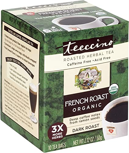 Teeccino French Roast Herbal Tea - Caffeine Free, 10 Tea Bags