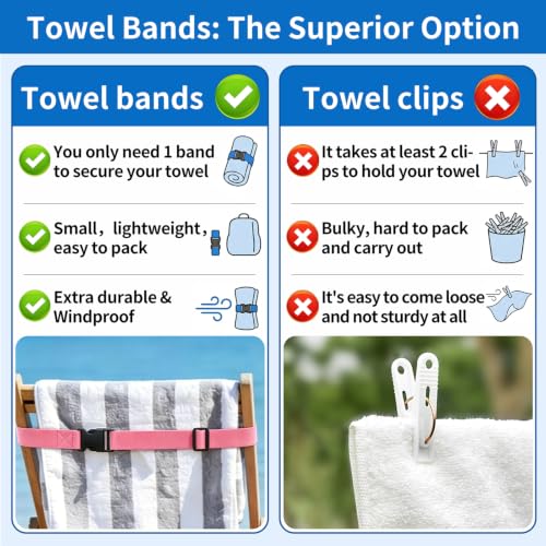 Adjustable Beach Towel Straps - 2 Pack, Universal Elastic Bands for Lounge & Cruise Chairs