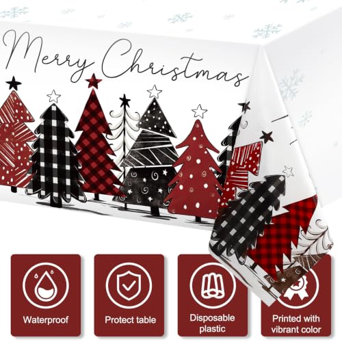 WovWeave Disposable Christmas Tablecloth 12 Pack Buffalo Plaid 54x108in - Holiday Party Decor