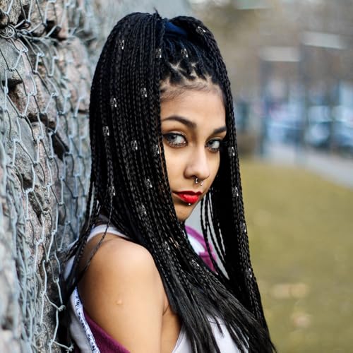 50 Pcs Black Metal Dreadlock Beads & Hair Cuffs for Braids