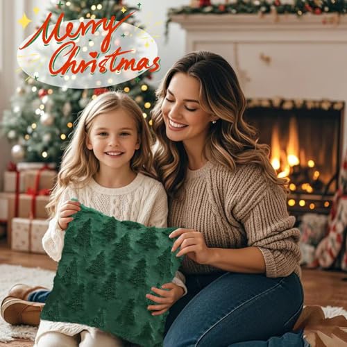 ANOOVV 18x18 Green Christmas Tree Pillow Covers, Set of 2 Soft Plush Cases