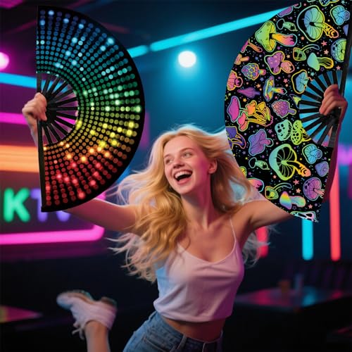 Large Folding Hand Fan for Raves and Dance Events - Neon Glow