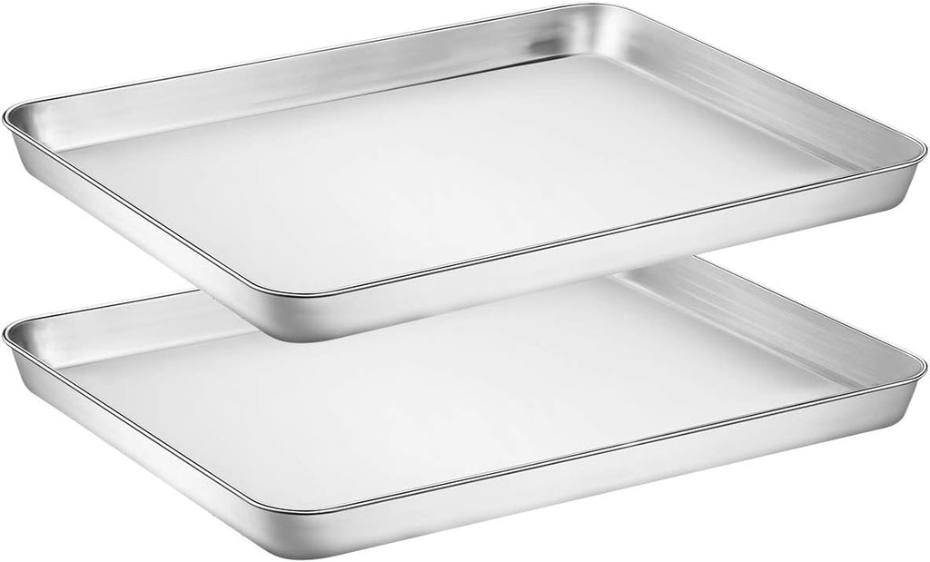 Wildone Baking Sheet Set - Heavy-Duty Stainless Steel Cookie Pans, 16 x 12 x 1 Inch, Non-Toxic & Easy Clean