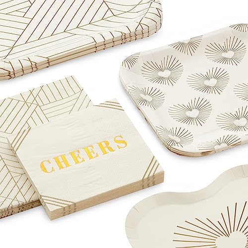 Hallmark Gold and Ivory Party Supplies Set for 16 Guests