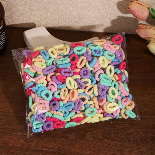 Tihzheoy 500 PCS Multicolor Cotton Hair Ties - Soft No-Crease Baby & Kids Hair Elastics