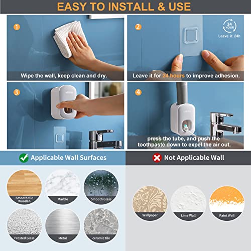 MOPMS Automatic Toothpaste Dispenser - Wall Mounted Bathroom Organizer, Gray