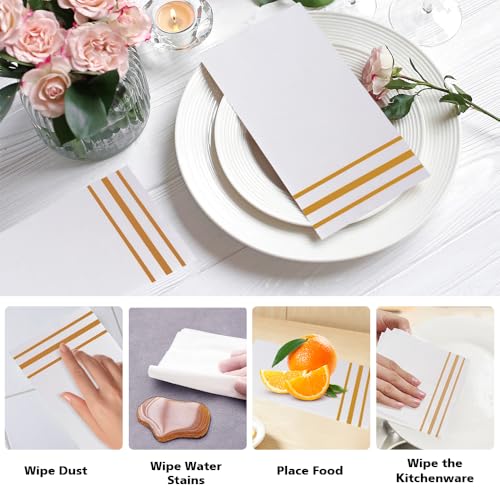 Muyurra Disposable Paper Hand Towels - White and Gold Line, 50 Pack