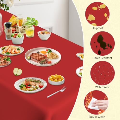 Red Plastic Tablecloth 54x108 Inch 2 Pack Disposable Rectangular Cover for Parties