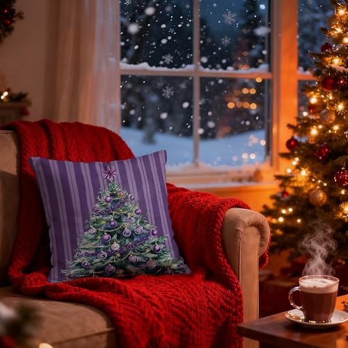 Awdschkj Purple Christmas Pillow Cover 18x18 Holiday Home Decor