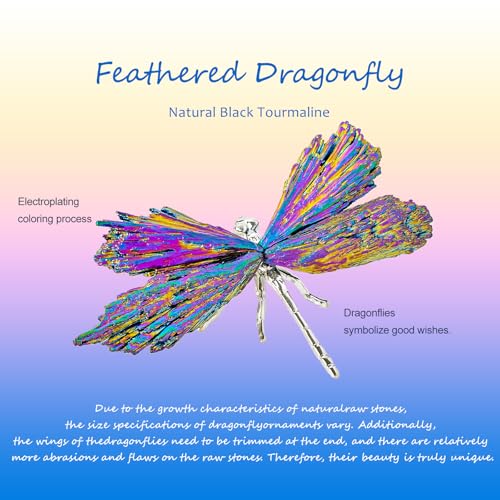 Small Dragonfly Statue with Natural Tourmaline Wings - Colorful Silver