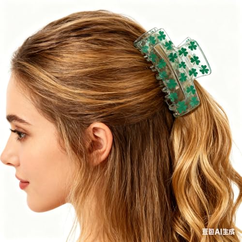 St. Patrick's Day Shamrock Hair Claw Clip - Large Acrylic Non-Slip Jaw Clip