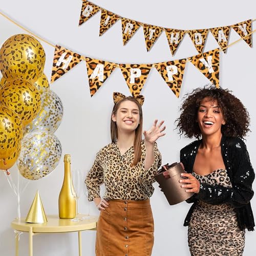 Leopard Print Happy Birthday Banner - Jungle Safari Theme Decor