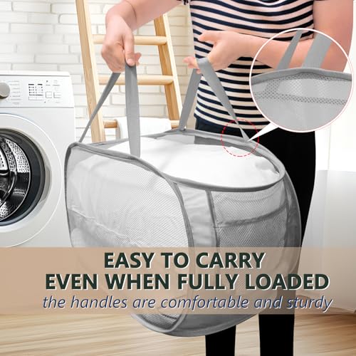 TEGOOL Collapsible Mesh Laundry Hamper - Foldable Pop-Up Basket, Grey