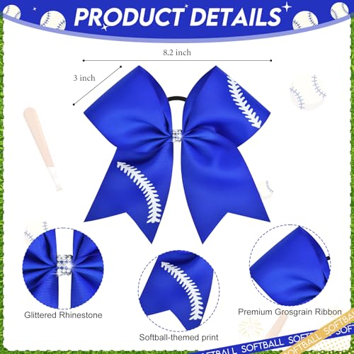Aileam 8-Inch Softball Cheer Bows 8-Pack Hair Bow Ponytail Holders