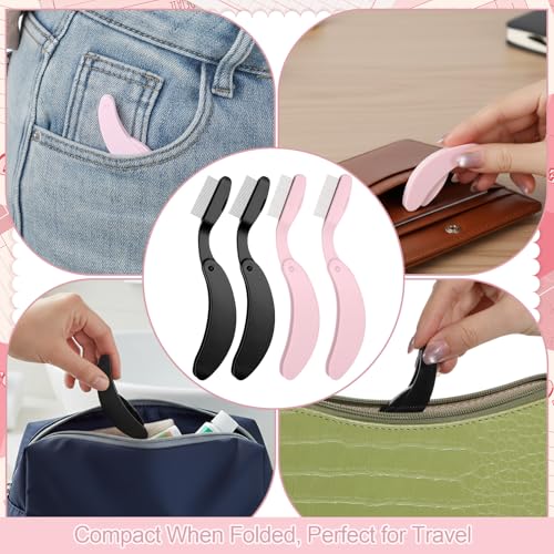 Tweruna 4-Pack Folding Eyelash Separator Tool with Stainless Steel Teeth
