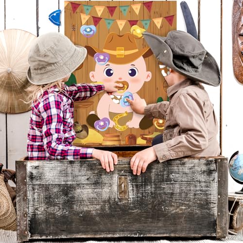Pin the Pacifier Cowboy Baby Shower Game Set with Stickers