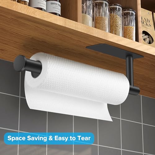 Black Paper Towel Holder Under Cabinet, Self-Adhesive or Drilling