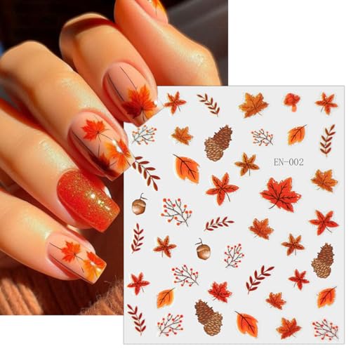 Autumn Maple Leaves Nail Stickers 3D Thanksgiving Pumpkin Fall Decals