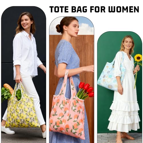 LLMSIX Foldable Reusable Grocery Bags - 3PCS Durable Tote Set