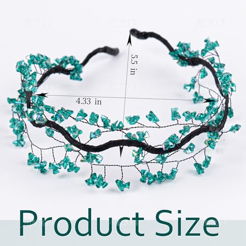 AUEAR Green Crystal Rhinestone Headband for Women Hair Hoop