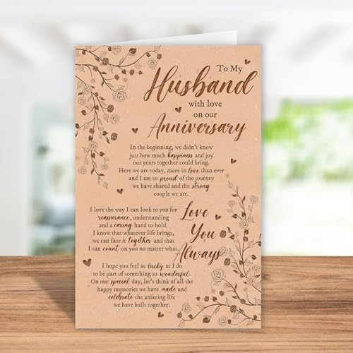 To My Husband Sweet Anniversary Card for Him Romantic Wife Greeting Card with Heartfelt Message - Bablira