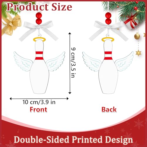 AKAIXI Wooden Bowling Angel Ornament 3.9 Inch Holiday Hanging Decor