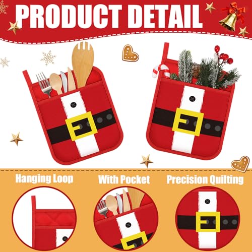 Roshtia Christmas Pot Holders with Pocket - Santa Xmas Kitchen Accessories (12 Pack)