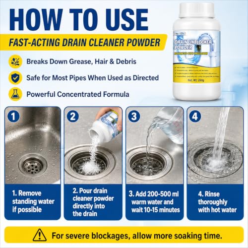 Lubynia Fast-Acting Drain Clog Remover - 9.17 oz for Kitchen & Bathroom