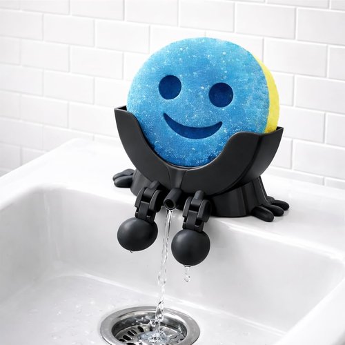 Drip Daddy Peeing Sink Caddy Rack with Drainage – Funny Scrub Sponge Holder & Soap Organizer, Compact Kitchen Countertop Storage Stand Accessory (Black)