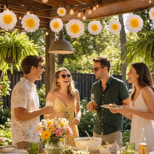 10-Pack Daisy Tissue Paper Pom Poms 8 & 12 Inch Hanging Floral Decor