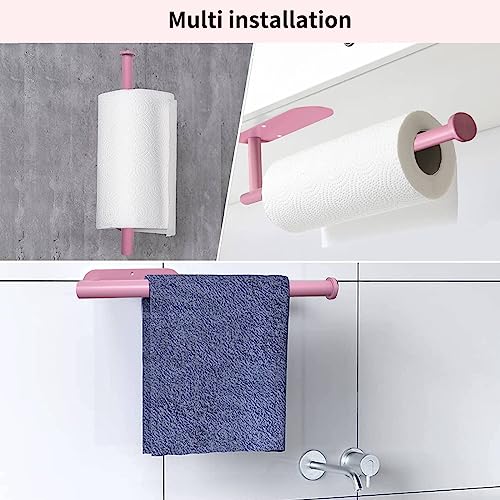 YeeBeny Pink Paper Towel Holder - Self-Adhesive or Drilling Mount