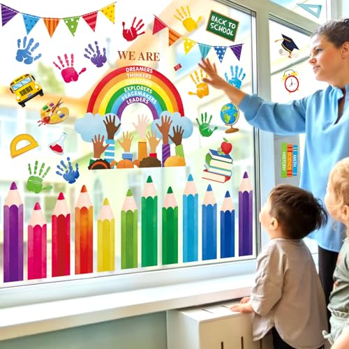 Decalmile Reusable Window Clings - Rainbow Pencils Decor for Kids