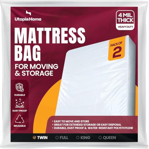 Utopia Home Twin Mattress Bag for Moving, 4 Mil Heavy Duty (Pack of 2)