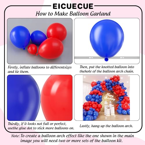 EICUECUE Red and Blue Balloon Arch Kit - 154 Pieces for Parties