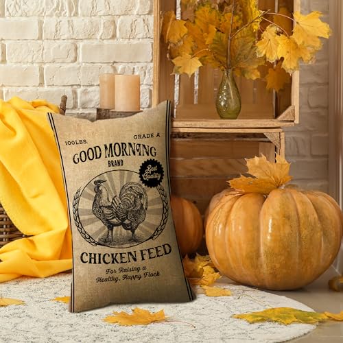 Farmhouse Chicken Feed Sack Lumbar Pillow Cover 12x20