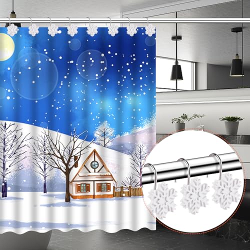EVOOKA White Snowflake Shower Curtain Hooks - 12pcs Christmas Decor
