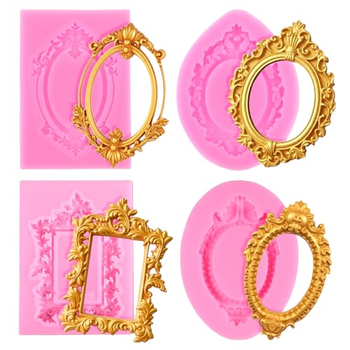 Silicone Photo Frame Molds Set for Cake & Clay Crafts - 4 Pcs