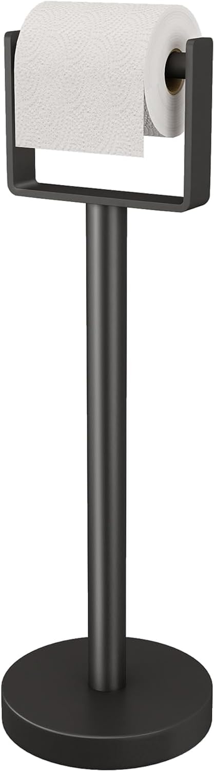 YUMORE Heavy Duty Toilet Paper Holder Stand - Extra-Weighted Base, Stainless Steel, Matte Black