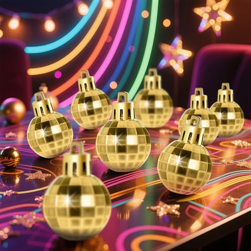 Gold Mini Disco Balls 24 Pcs Shatterproof Christmas Ornaments 1.2 Inch